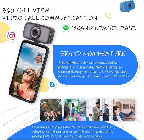 كاميرا رياضية KanDao QooCam Fun بزاوية 360 درجة، منفذ من النوع C فقط، كاميرا فيديو وصورة بانورامية 360 درجة، تسجيل مباشر 360 درجة، تطبيقات، كاميرا فيديو ثابتة للرياضة، أبيض in Kuwait