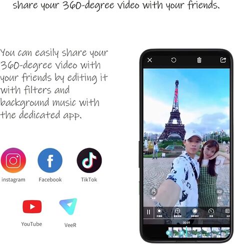 كاميرا رياضية KanDao QooCam Fun بزاوية 360 درجة، منفذ من النوع C فقط، كاميرا فيديو وصورة بانورامية 360 درجة، تسجيل مباشر 360 درجة، تطبيقات، كاميرا فيديو ثابتة للرياضة، أبيض in Kuwait