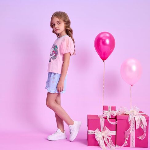 VIKITA Girls Cotton Outfits Sparkling Cute Cartton T Shirt Tank Top and Shorts Fashion Clothing Set for Summer in Saudi Arabia