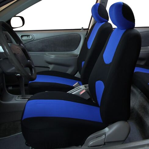 FH Group Car Seat Covers Flat Cloth Automotive Yellow Full Set, Rear Solid Bench Universal Fit Combo Steering Wheel Cover & Seat Belt Pads Car Seat Protector for Cars Trucks SUV Interior Accessories in Saudi Arabia