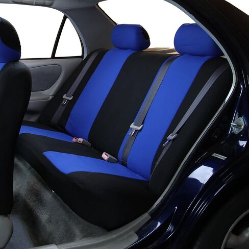 FH Group Car Seat Covers Flat Cloth Automotive Yellow Full Set, Rear Solid Bench Universal Fit Combo Steering Wheel Cover & Seat Belt Pads Car Seat Protector for Cars Trucks SUV Interior Accessories in Saudi Arabia