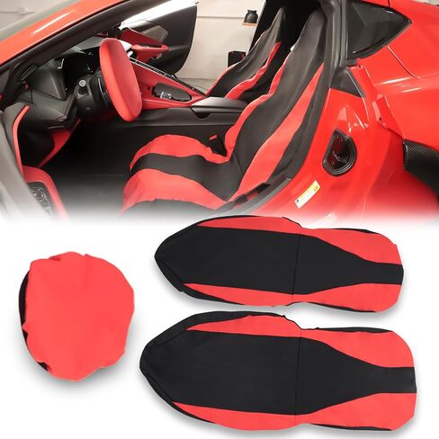 غطاء مقعد منشفة من Seat Armor مناسب لسيارة Corvette C8، غطاء مقعد منشفة رائع عالمي غير قابل للانزلاق وقابل للغسل للياقة البدنية والجري والكلاب، واقي مقعد العرق قابل للغسل (خطوط حمراء وسوداء، عبوة واحدة) in Kuwait