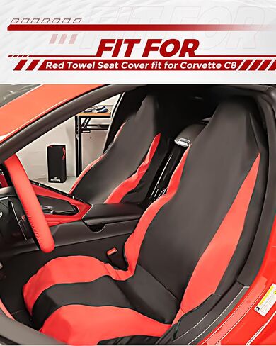 غطاء مقعد منشفة من Seat Armor مناسب لسيارة Corvette C8، غطاء مقعد منشفة رائع عالمي غير قابل للانزلاق وقابل للغسل للياقة البدنية والجري والكلاب، واقي مقعد العرق قابل للغسل (خطوط حمراء وسوداء، عبوة واحدة) in Kuwait