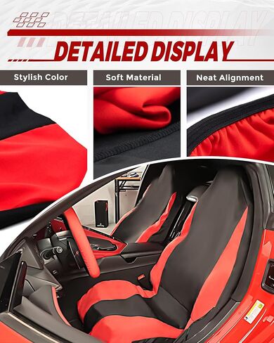 غطاء مقعد منشفة من Seat Armor مناسب لسيارة Corvette C8، غطاء مقعد منشفة رائع عالمي غير قابل للانزلاق وقابل للغسل للياقة البدنية والجري والكلاب، واقي مقعد العرق قابل للغسل (خطوط حمراء وسوداء، عبوة واحدة) in Kuwait