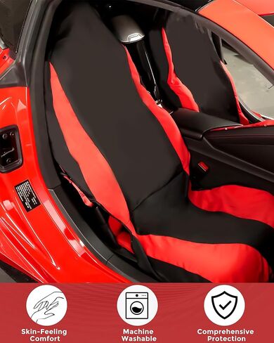 غطاء مقعد منشفة من Seat Armor مناسب لسيارة Corvette C8، غطاء مقعد منشفة رائع عالمي غير قابل للانزلاق وقابل للغسل للياقة البدنية والجري والكلاب، واقي مقعد العرق قابل للغسل (خطوط حمراء وسوداء، عبوة واحدة) in Kuwait