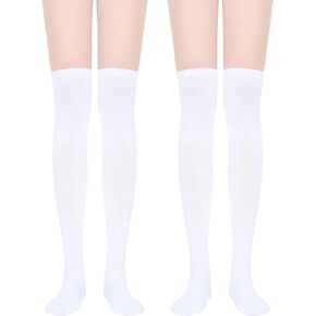 SATINIOR Women Knee Boot Sock High Sock Halloween Sock Cosplay Stocking (White, Large)