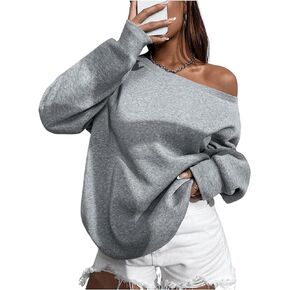 Women's Off The Shoulder Sweatshirt Drop Shoulder Long Sleeve Pullover Tops Trendy Fall Outfits