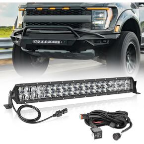 20 Inch LED Light Bar Kit, AKD Part 200W 5D Lens Offroad Driving Light Spot Flood Combo Double Row LED Work Light Super Bright Bumper Grille Light Bar for Truck Pickup UTV ATV SUV Car