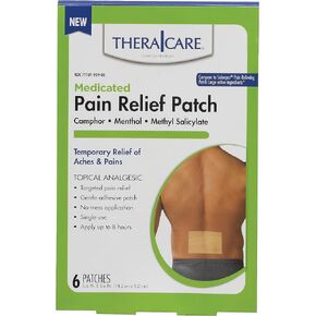 Thera|Care Targeted Pain Relief Medicated Patch | Neck, Shoulder, Back | 6-Count | 5.6" x 3.6" | Topical Analgesic | Camphor, Menthol, Methyl Salicylate
