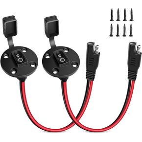 Nilight - 10040W 2 Pack 12AWG SAE Power Socket Sidewall Port SAE Quick Connect Solar Panel Flush Mount Connector Plug 2Pin SAE Cable with 8 Screws for Solar Generator Battery Charger