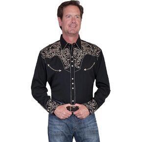 Scully Men's Embroidered Scroll Long Sleeve Western Shirt - P-852 Blk