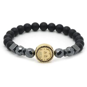 Giwotu Womens Mens Fashion Bitcoin Bracelet for Men Black Matte Stone Beaded Luxury Bracelet Men Pulseira Masculina BT-10