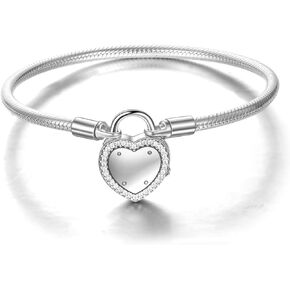 Snake Bracelet for Charms 925 Sterling Silver Jewelry Lock of Love Heart Charms Bracelet Fit Any Charm Gift for Women Girl