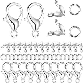 1250 Pcs Jewelry Making Accessories Set Includes 150 Pieces Lobster Claw Clasps 300 Pieces Bead Tips Knot Covers and 800 Pieces Open Jump Ring Connectors for DIY Jewelry Crafts Making (Silver)