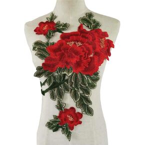 Large Embroidery Peony Flower Appliqué Cheongsam/Stage Clothing Decoration Accessories Handmade Sewing DIY Cloth Stickers (Pink)