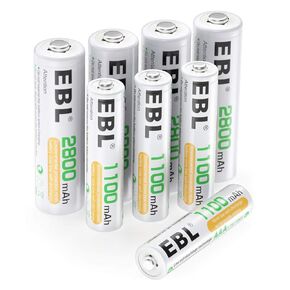 EBL AA Rechargeable Batteries 2800mAh (4 Pack) and AAA Rechargeable Batteries 1100mAh (4 Pack), 1.2V Ni-Mh Batteries Combo