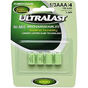 بطارية ULNMH413AAASL 1/3AAA قابلة لإعادة الشحن بالطاقة الشمسية - NIMH 1.2V 150 مللي أمبير في الساعة، بطاريات صغيرة بديلة لتركيبات الإضاءة الشمسية في الحديقة الخارجية - إعادة شحن ما يصل إلى 1000 مرة، تصميم مانع للتسرب - 4 عبوات