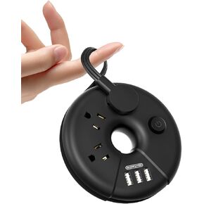NTONPOWER Flat Extension Cord 3Feet, Travel Extension Cord with 3 USB Ports, Black Power Strip Flat Plug, On/Off Switch, Flat Outlet Extender for Home, Dorm, Hotel, Cruise Ship Essentials