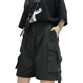 Womens Y2k Cargo Shorts Elastic Waist Wide Leg Short Pants Flap Pocket Hiking Shorts
