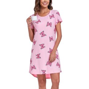 قميص نوم نسائي من EISHOPEER قميص نوم لطيف بأكمام قصيرة وقميص نوم للمراهقين، مقاس متوسط ​​على شكل فراشة in Kuwait