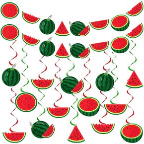 34 Pcs Summer Watermelon Party Decorations Watermelon Hanging Swirl Decorations Pre Strung Watermelon Banner Fruit Birthday Party Supplies for Summer Hawaiian Tropical Luau Beach Themed Party