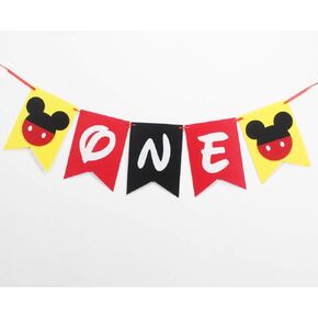 Mouse Inspired 1st Birthday Banner Decorations, Handmade ONE Banner, Highchair Banner Red Black Yellow Party Decoration baby First Birthday Decorations Supplies