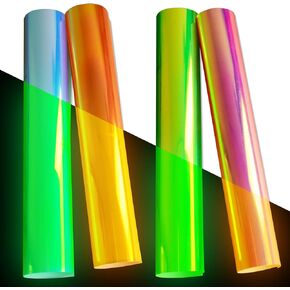 Holographic Glow in The Dark Heat Transfer Iron on Vinyl - 4 Pack 12" x 10" Luminous Chameleon HTV Vinyl Bundle Sheets for T-Shirts (4 Colors)
