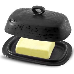 Hasense Porcelain Butter Dish, Large Butter Dish with Lid, Butter Holder with Cover, Butter Containe for West East Coast Butter, Modern Kitchen Decor, Wedding, Housewarming Gift, Black