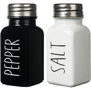 Salt and Pepper Shakers Set, Glass Bottom Salt Pepper Shaker with Stainless Steel Lid for Kitchen Gadgets Cooking Table, Camp,BBQ Spice Shaker Containers, BBQ Seasoning Jars (Black)