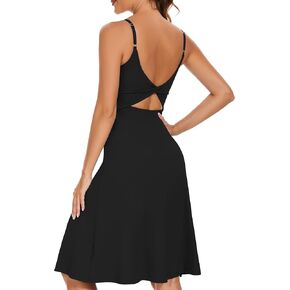 فستان Lingswallow الرياضي النسائي مع شورت مدمج وحمالة صدر بدون ظهر وفساتين جولف للتمرين مع جيوب in Kuwait