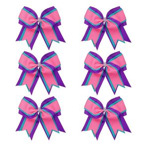 ICObuty Metallic Sequin and Holographic 8 Inch Cheer Bow for Cheerleaders Cheerleading Hair Tie (Black Sequin, 8 Count, 6 Pcs)