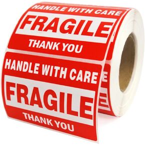 2" x 3" Fragile Stickers for Shipping, Handle with Care Fragile Stickers, Strong Adhesive Labels for Moving, Red Warning Packing Shipping Label Stickers [500 Labels/1 Roll]