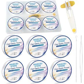 Pack of 6 Clear Elastic Bracelet String for DIY Jewelry Making 200m (0.5mm 50m, 0.8mm 30m, 1mm 20m) x2 with 1 Scissor and 2 Needles Clear Bracelet Elastic Thread Stretchy Elastic for Bracelet Making