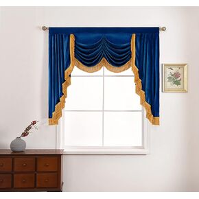 NAPEARL Premium Velvet Valance Curtains for Living Room, Super Soft Waterfall Valance with Tassels for Windows, White Swag Valance for Bedroom, 41-Inch Wide