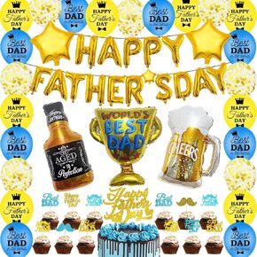 Happy Fathers Day Party Decorations, Happy Fathers Day Party Supplies Set, Including Foil Balloons, Latex Balloons, Cake Toppers for Fathers Day Party Decorations