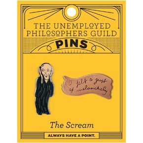 The Unemployed Philosophers Guild Scream and Melancholy Enamel Pin Set - Strong Rubber Backing Clasps