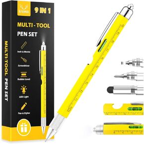 Dad Gifts for Men, Father's Day gift,Multi-tool Pen,Multitool Pen with [Ballpoint Pen,with 3 refills, Ruler, Level, Phillips Screwdriver,LED] (Yellow)