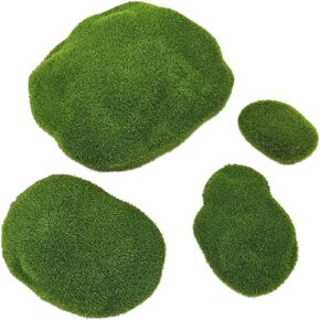 4 Size Artificial Moss Rocks, Dollhouse Miniature Tiny Moss Garden Grass Covered Stones, Greenmoss Balls Decorative Landscaping Decoration, Mini Accessories for Party,Crafting Garden Decorations
