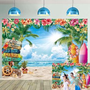 الصيف الشاطئ خلفية 7x5FT الاستوائية أوراق النخيل لوح التزلج زهرة هاواي التصوير خلفية Luau شاطئ تيكي لوازم الديكور الطرف in Kuwait