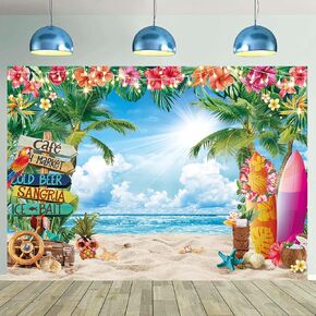 Summer Beach Backdrop 7x5FT Tropical Palm Leaves Surfboard Flower Hawaiian Photography Background Luau Beach Tiki Party Decoration Supplies