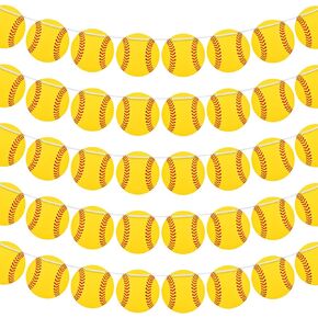 5 Pieces Softball Party Decorations Happy Birthday Banner Supplies Sports Softball Themed Banner Sports Softball Game Party Decorations Birthday Photo Prop Pennant Supplies (Softball Style)