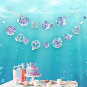 Little Mermaid Happy Birthday Banner Mermaid Happy Birthday Garland Ocean Theme Party Decorations Under The Sea Birthday Banner Mermaid Bubble Birthday Banner for Girls Beach Party Decorations