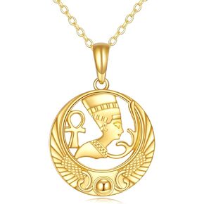 14K Solid Gold Egyptian Queen Necklace Nefertiti Pendant Egypt Jewelry Real Gold Gifts for Women Girls