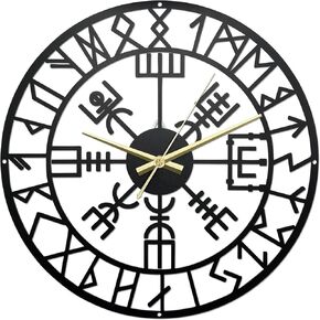 Unique Viking Decor Metal Black Wall Clock 13.5x13.5 Inches, Norse Pagan Decorative Clocks for Walls,Viking Gifts for Men, Matte Paint Metal Wall Clocks for Living Room Decor in Saudi Arabia