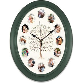 Mark Feldstein & Associates Family Tree Personal Photo Frame Oval Wall Clock, 14 Inch, Customize with Your Photos of Loved Ones