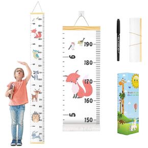 Growth Chart for Kids,Child Height Chart Ruler for Wall,Wood Frame Fabric Canvas Height Measurement Ruler for Kids Nursery Room,Removable Wall Decor 79"x7.9"