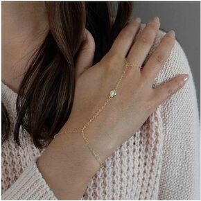 Boho Crystal Finger Bracelet Gold Ring Wrist Bracelet Vintage Slave Bracelet Minimalist Link Chain Bracelet Hand Chain Jewelry for Women and Girls