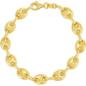 Savlano 925 Sterling Silver Puffed Mariner Link Chain Bracelet-18K Gold Plated Hollow Anchor Chain Bracelet for Women & Girls Comes with Gift Box- Made in Italy