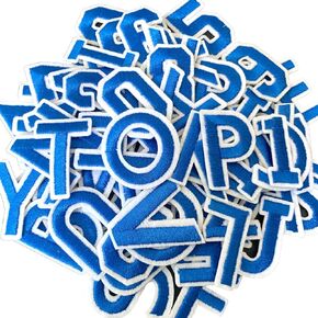 72 Pcs Letters and Numbers Patch, Alphabet A-Z Number 0-9 Embroidered Patches with Ironed Adhesive, DIY Iron Patches for Shirts Jackets Hats Jeans Shoes Bags (Light Blue)