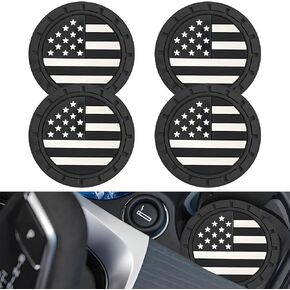 4 PCS Car American Flag Cup Holder, 2.75" Flexible Silicon Nonslip Patriotic Decoration Coaster, Embedded Shockproof Cleanable Reusable Drink Pad, Universal Interior Accessory (Multicolored)